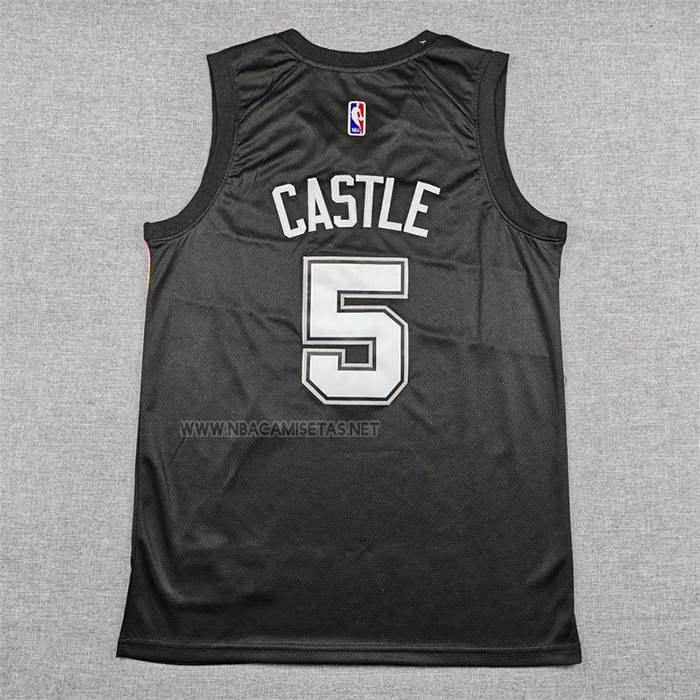 Camiseta San Antonio Spurs Stephon Castle NO 5 Ciudad 2025-26 Negro